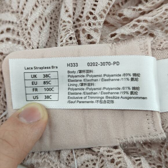 Delimira Multiway Lace Strapless Bra Unlined Underwire Non-Silicone 38C Rose - Picture 3 of 4